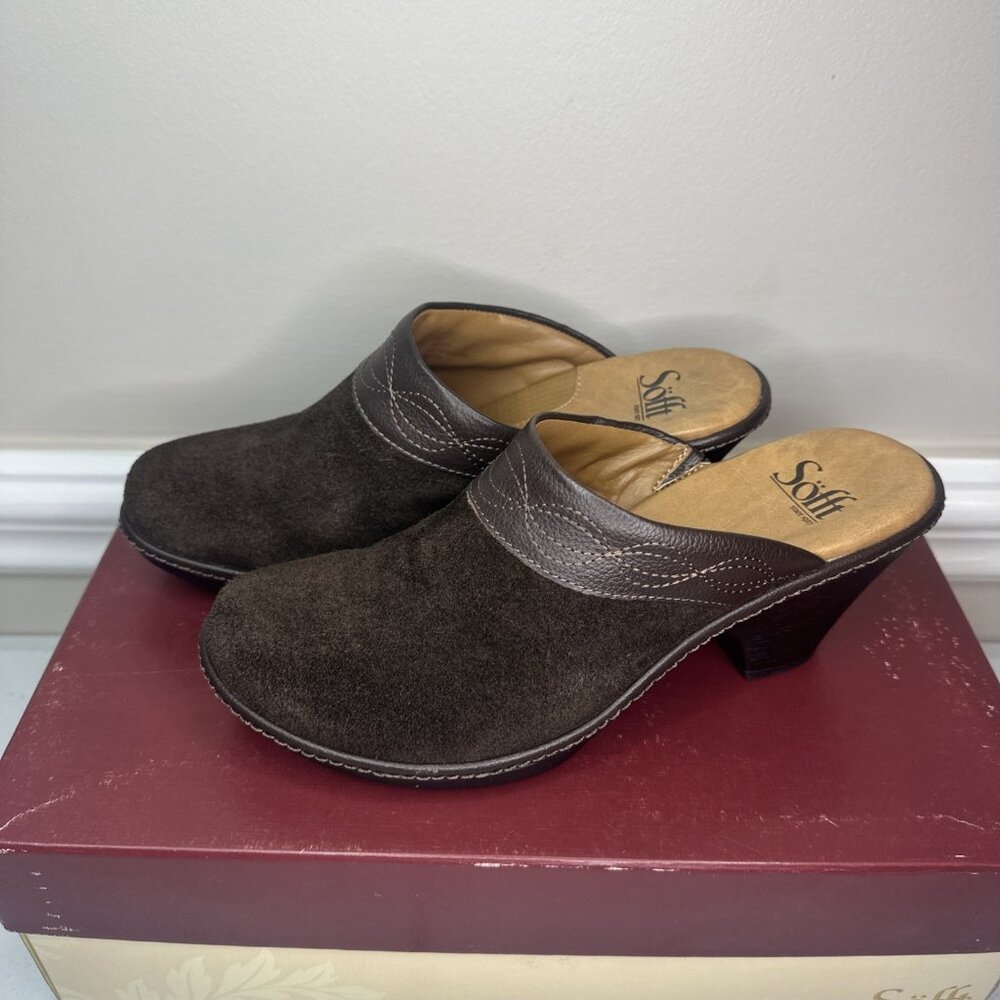 Sofft Women's size 8M Brown Soft Suede Slip On Mules Comfort Clogs